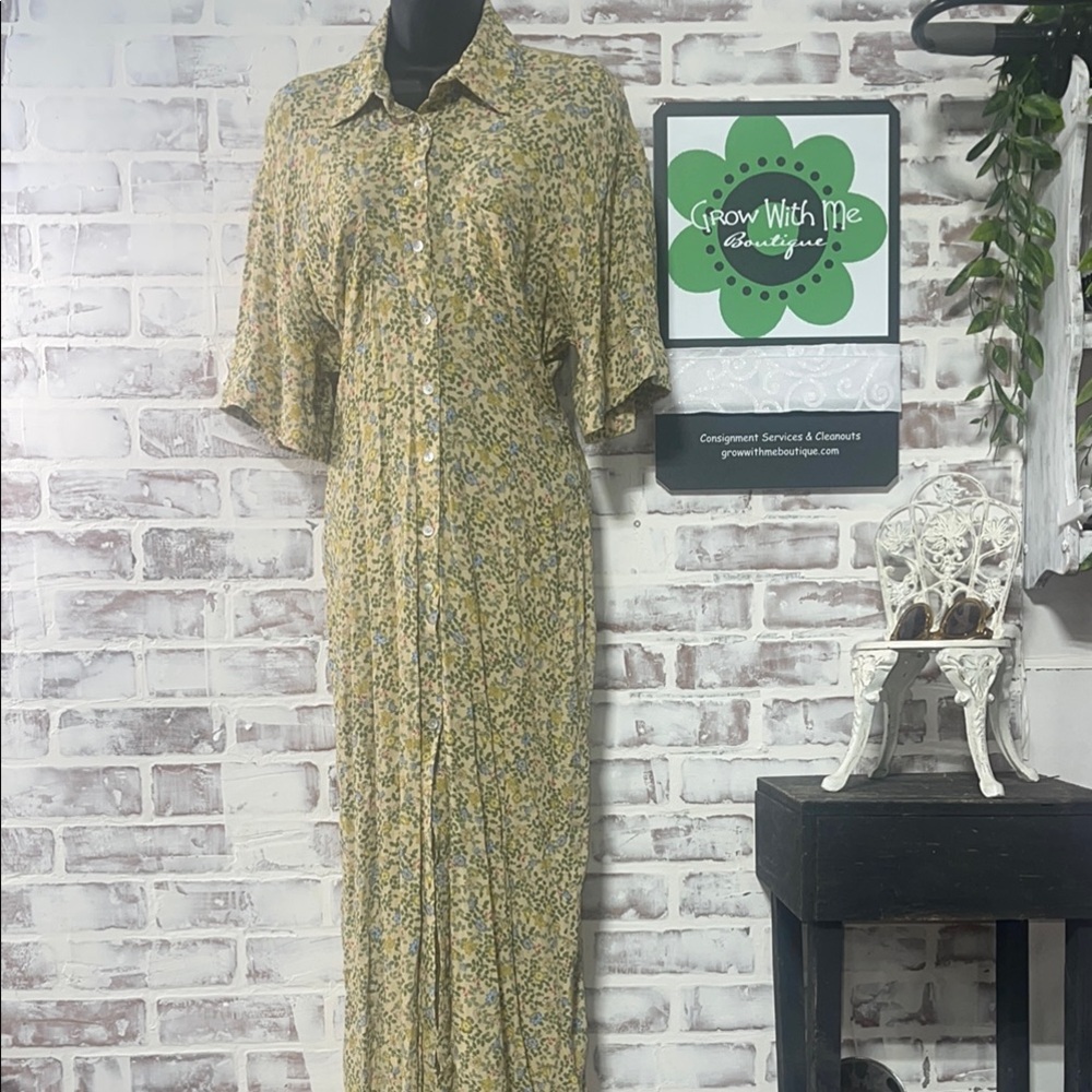 Trendy yellow Floral Button-Up Maxi Dress